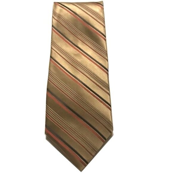 MICHAEL Michael Kors Men's Silk Tie Gold Stripe  60 in - Picture 1 of 6